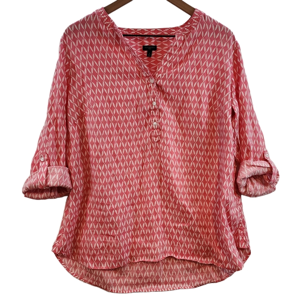 Talbots 100% Linen Roll Tab Sleeve Lightweight Breathable Shirt Blouse Coastal X